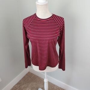 Midnight Hour Long Sleeve Crewneck Red Black Striped T-Shirt Blouse Size Large